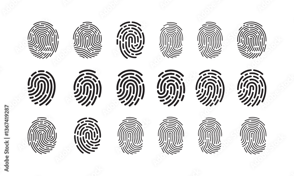 Poster set of finger print fingerprint lock secure security logo vector icon