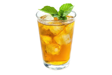 Refreshing iced tea served with mint leaves in a clear glass, perfect for summer days isolated on transparent background