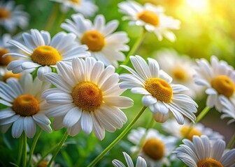 Obraz premium Close-up of Delicate White Pyrethrum Flowers in a Garden Bed