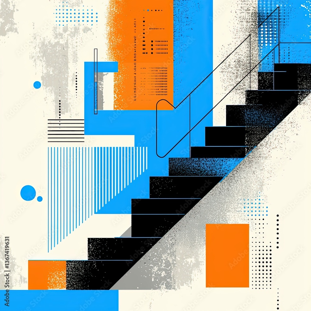 Poster abstract illustration featuring neo brutalism elements with vibrant colors and geometric shapes repr
