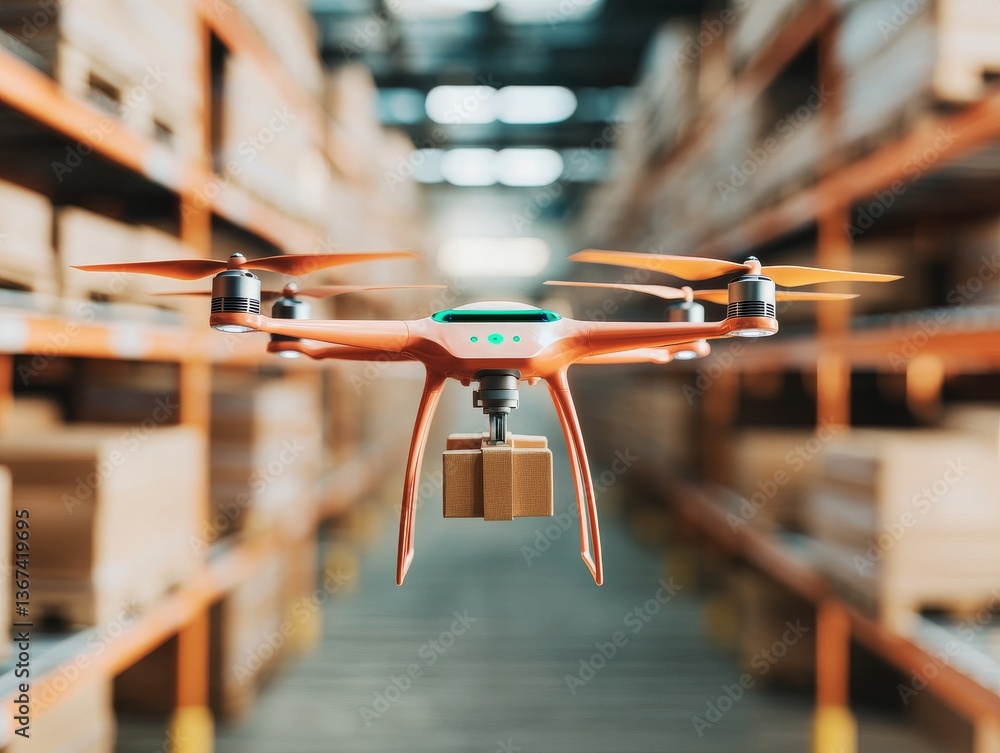 Poster automated drone delivery system transforms shipping operations warehouse environment aerial technolo