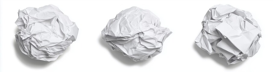 Naklejka premium Creative Crumpled Paper Balls Arranged on a Crisp White Background Evoking Inspiration and Ideas