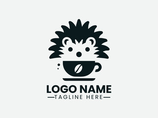 Cute Hedgehog Cafe Logo, Cozy Hedgehog Cafe Logo, Unique Hedgehog Cafe Logo