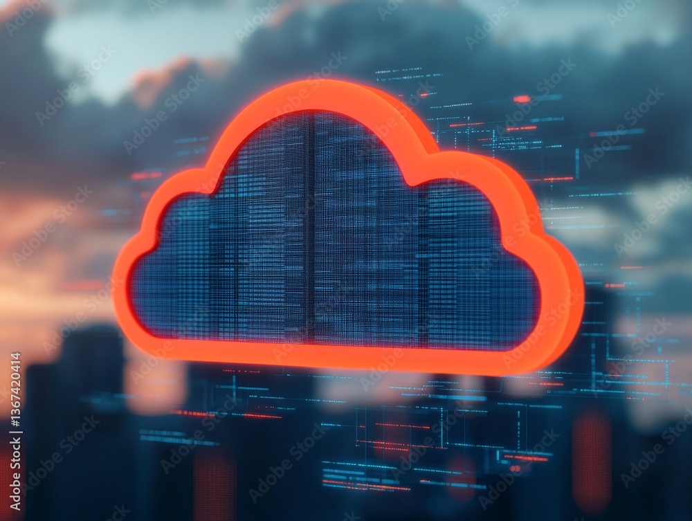 Poster digital cloud computing network d innovative technology urban environment graphic design futuristic 