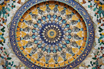 Obraz premium A circular Islamic pattern made entirely of interwoven lines and curves, showcasing complexity and flow within a confined space