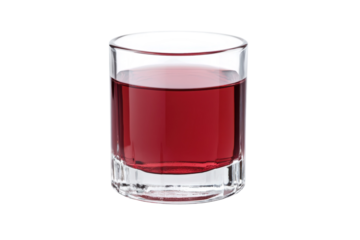 A vibrant glass of crimson liquid resting on a polished surface, reflecting light beautifully isolated on transparent background