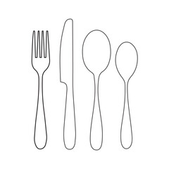 Silverware set with fork spoon and knife. spoon icon. spoon silhouette. spoon.