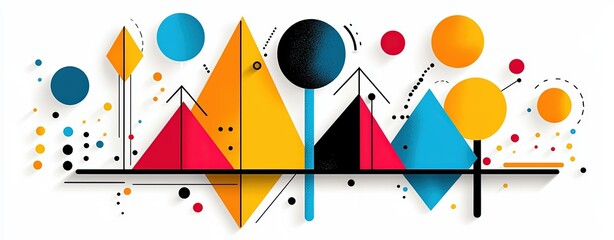 Vibrant Abstract Illustration in Outline Art Style Featuring Geometric Shapes and Colorful Elements
