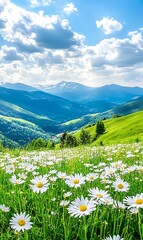 Obraz premium a field of flowers with mountains in the background
