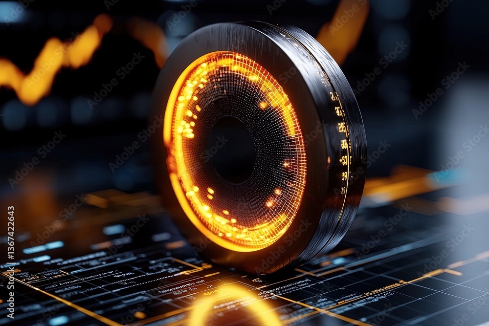 Aufkleber ethereal illustration of technology with glowing circular design and abstract light effects in dark 
