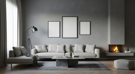 Cozy Living Room with Neutral Tones, Cozy Living Room Featuring Neutral Tones and Modern Decorative Elements