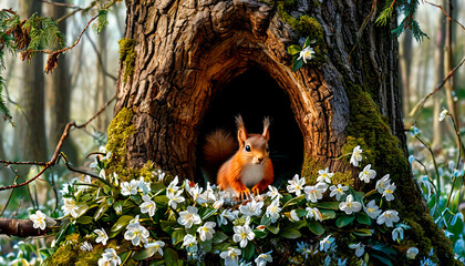 A squirrel in a hollow tree
