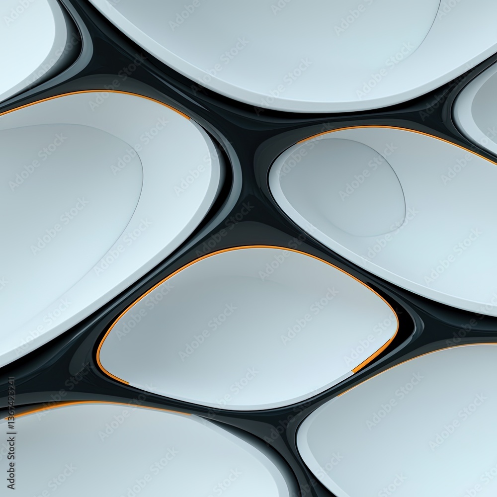 Poster abstract illustration of interconnected organic forms in a fluid design with smooth curves and soft 