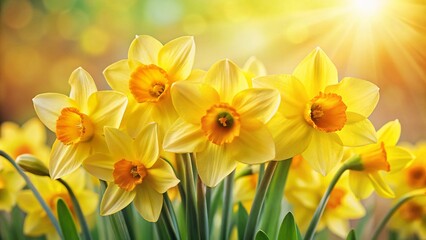 Obraz premium Close-Up of Vibrant Yellow Daffodils - Spring Flowers Bunch