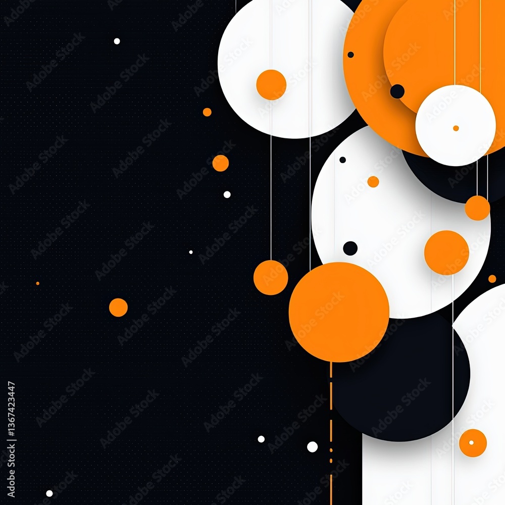 Poster abstract illustration of interconnected layers with colorful geometric shapes on a black background 