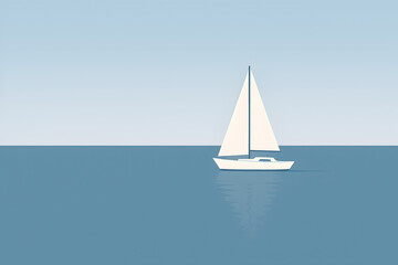 Obraz premium Minimalist sailboat on calm sea with clear sky and blue horizon