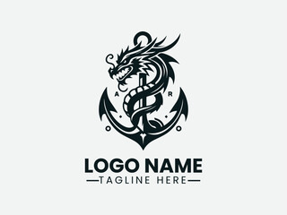 Dragon Anchor Vector Logo Design, Mythical Dragon Anchor Logo