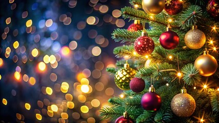 Close-up Sparkling Christmas Tree Lights, Festive New Year's Eve Background