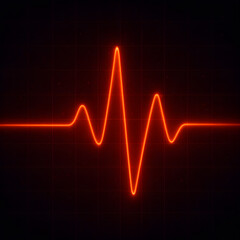 Naklejka premium Glowing red heartbeat waveform on dark background with grid lines