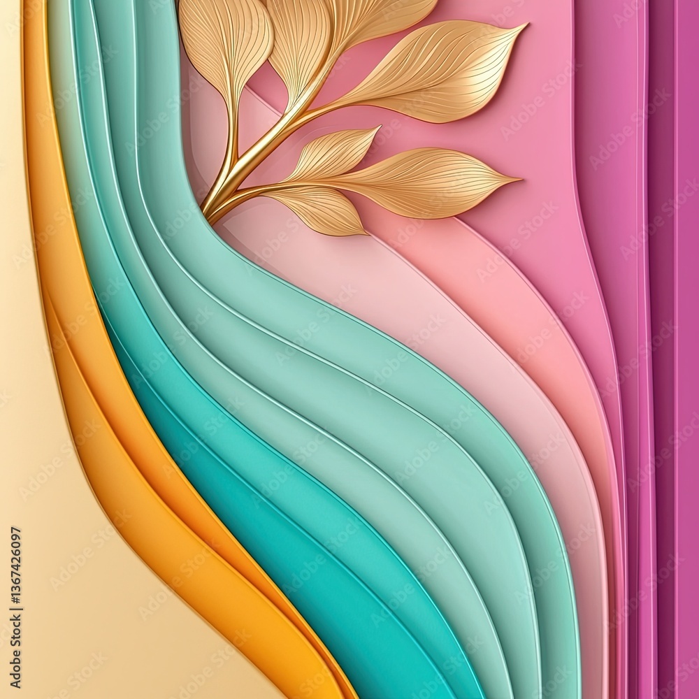 Poster elegant and vibrant abstract visual representation of flowing shapes and organic elements in soft co