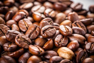 Naklejka premium Close-Up Tilt-Shift Photography of Roasted Coffee Beans on White