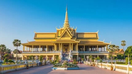 Naklejka premium Exploring the majestic royal palace in phnom penh cambodia a cultural heritage marvel surrounded by scenic beauty