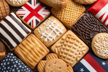 Obraz premium Assortment of decorated cookies with international flag designs