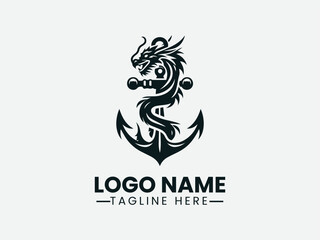 Dragon Anchor Vector Logo Design, Mythical Dragon Anchor Logo