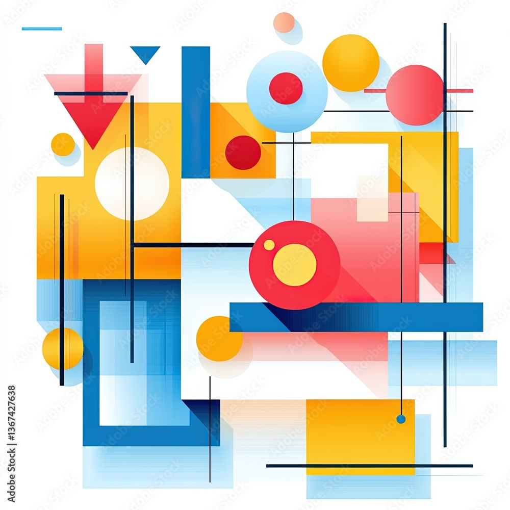 Poster abstract geometric illustration with vibrant shapes and patterns in vivid colors for modern artistic