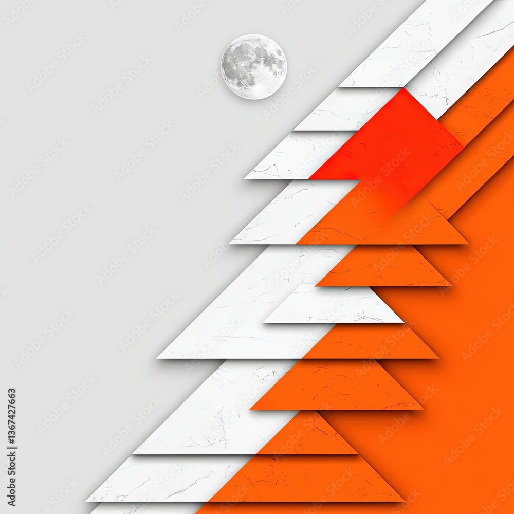 Poster abstract geometric illustration with bold patterns and textured layers in orange, white, and gray wi