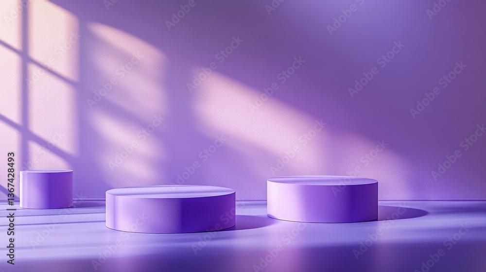 Poster purple product display podiums in studio setting