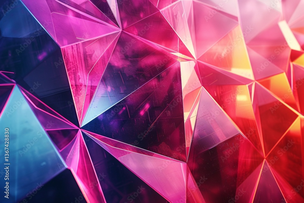 Poster Abstract background with shiny triangles forming a futuristic structure, reflecting warm and cold lights