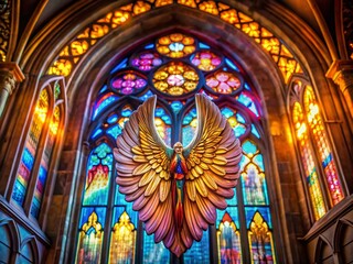 Colorful Angel Wings Architectural Photography: Vibrant stained glass window detail