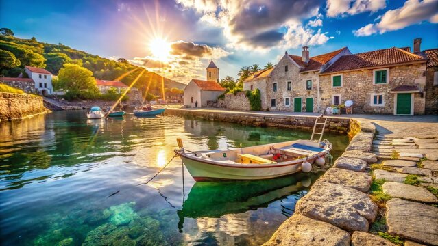 Colorful Boats Moored at Kolocep Island Quay, Adriatic Sea, Croatia