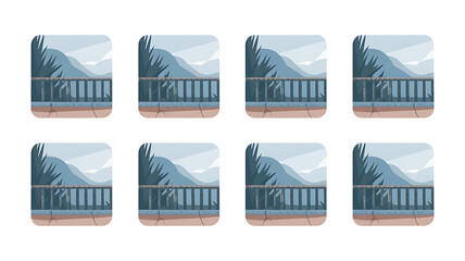Fototapeta premium Balcony view of mountains muted colors flat design seamless pattern