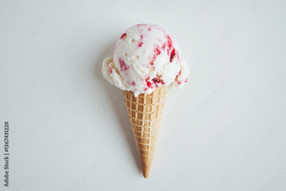 Poster delicious scoop of strawberry swirl ice cream on a crispy cone in a bright setting