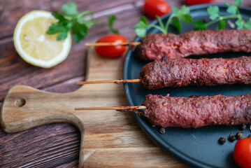 Turkish adana shish kebab skewers