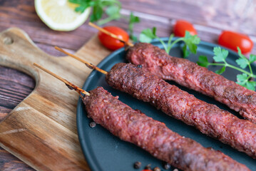 Turkish adana shish kebab skewers