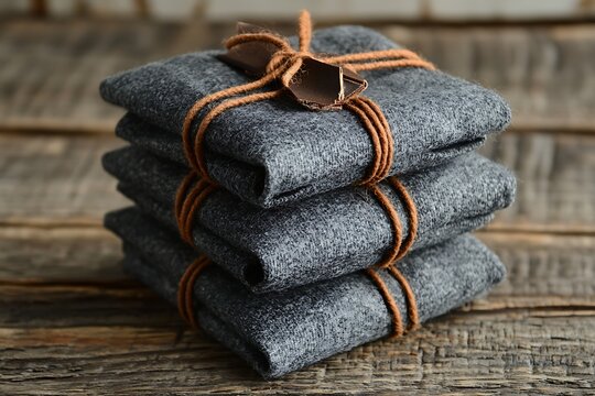 Gray Fabric Bundles with Chocolate and String