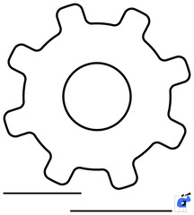 Black outlined gear suggesting technology, mechanics, or system workflows. Ideal for industry, technology, engineering, automation, systems problem-solving innovation. Flat simple metaphor