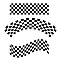 Checkered patterns. waving black squares. racing finish line symbol. displayed at start and finish. sports competition. black and white flag