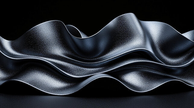 Striking wave of silver flowing gracefully on a deep black background creating a stunning contrast and evocative movement in art.