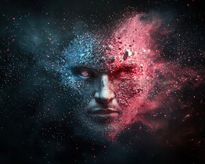 Ethereal Portrait with Colorful Explosion of Dust and Light Effects