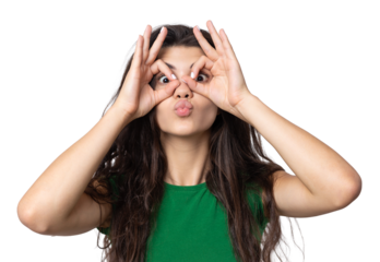 Smiling girl gesturing OK sign with her hand