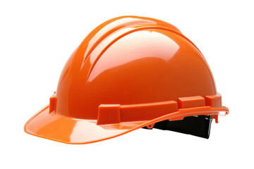 Bright orange hard hat resting on a white surface, symbolizing construction safety and awareness isolated on transparent background