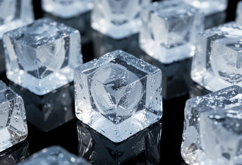 Obraz premium A collection of perfectly shaped ice cubes with detailed textures