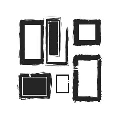 A black and white vector silhouette of a rough-edged rectangle with a distressed grunge texture on a white background