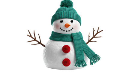 Isolated Playful Snowman with Green Hat