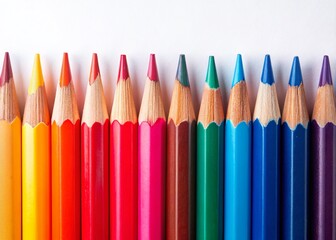 Fototapeta premium Colorful Pencils Arranged on White Background - Rule of Thirds Composition