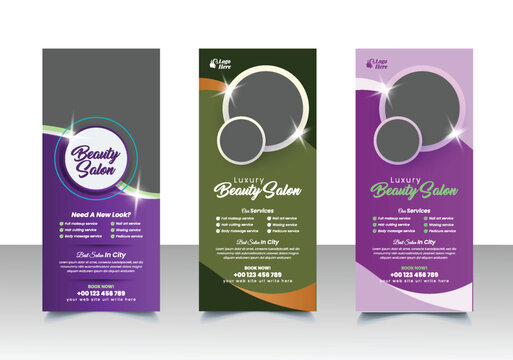 Set of roll up banner for beauty salon vertical editable template, professional beauty spa, yoga, meditation, cosmetic sale, skin treatment signage vertical banner design